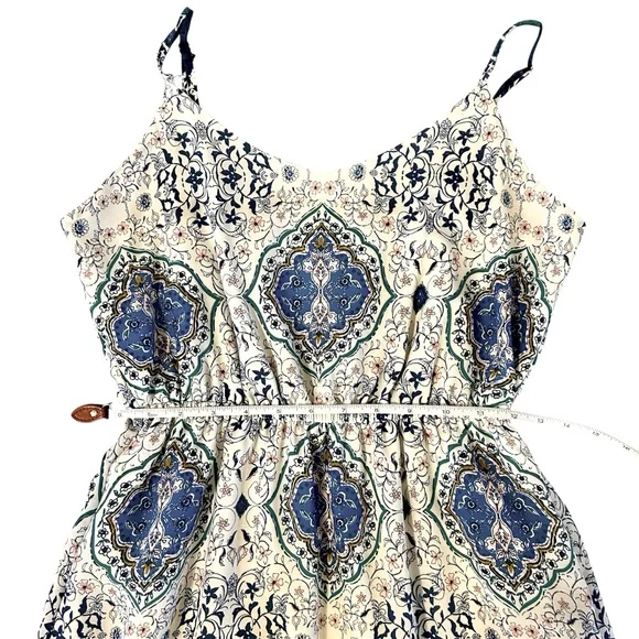 Skies Are Blue Boho Maxi Dress, Lined White Empire Waist Floral Dress, Small - Picture 8 of 9
